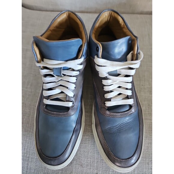Ace Marks Men\'s 8 Navy and Blue Sneakers High-Top Beautiful Italian Leather main image 3